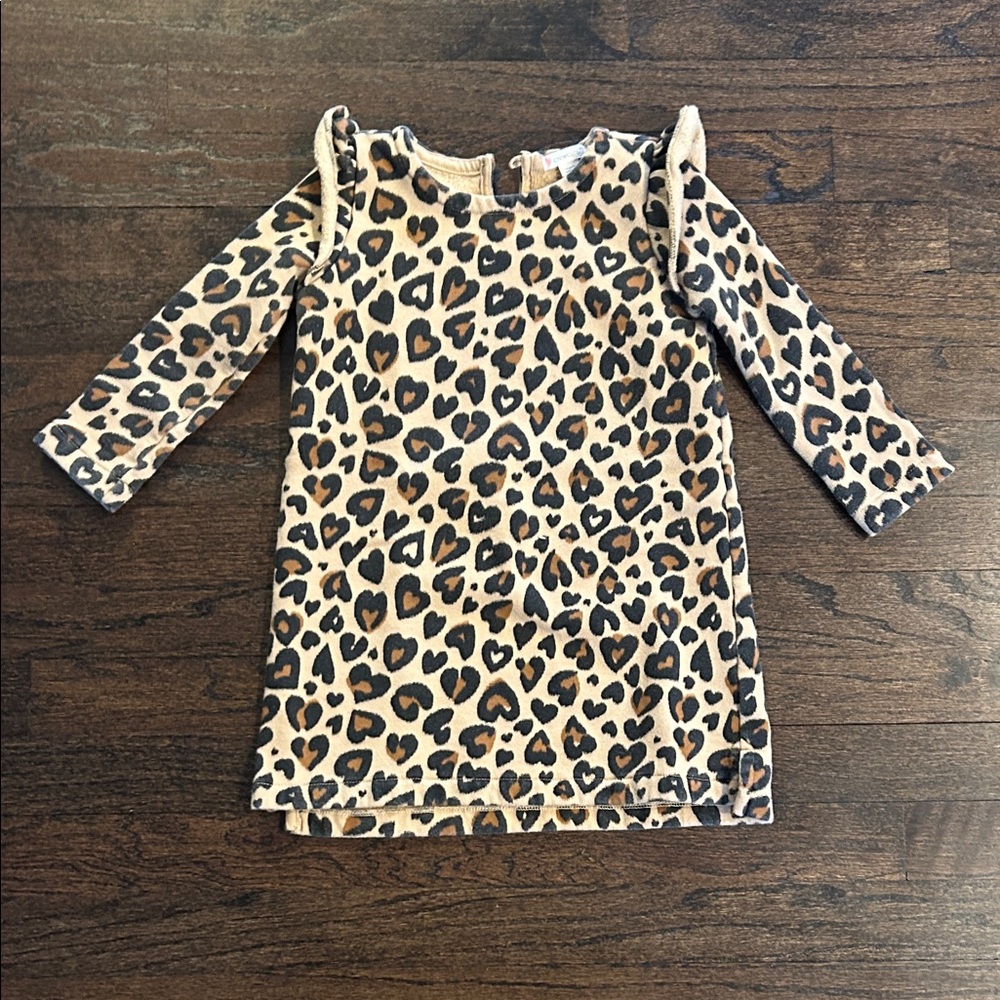Crewcuts Girls Tan & Black Leopard Heart Print Dress Size 4